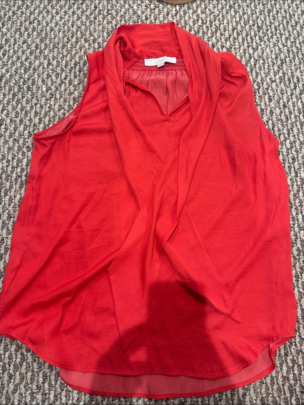 LOFT Red Tie-Neck Sleeveless Blouse